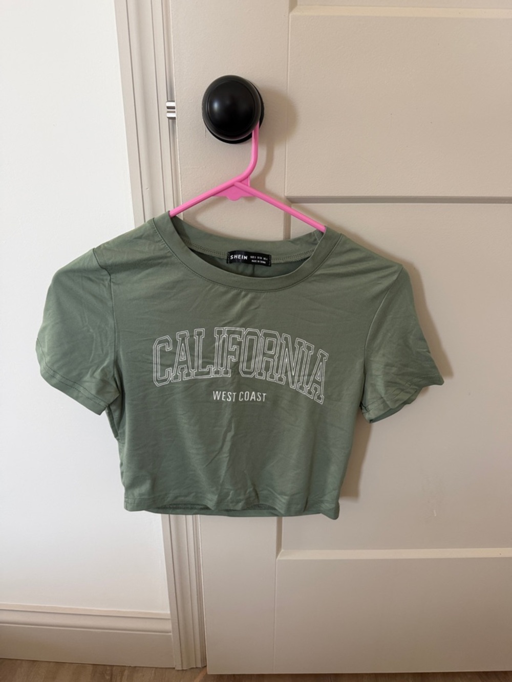 SHEIN Sage Green 'California West Coast' Cropped Tee